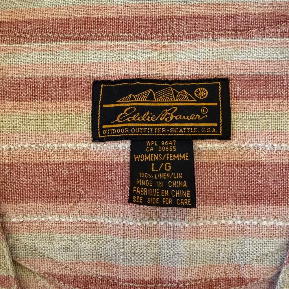 EDDIE BAUER VTG Linen 80s 90s Retro Boho Southwestern Coastal Striped Vest LG-XL - Picture 5 of 5